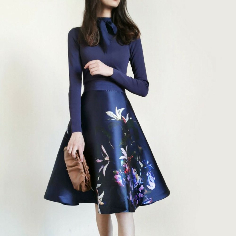 Ted Baker Dominaa Long Sleeve Fit & Flare Dress Us 6 EUC
